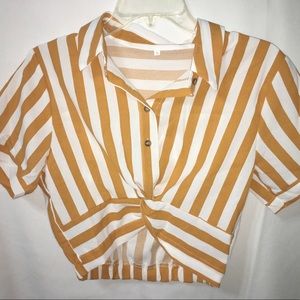 white& orange striped & cropped collared shirt!